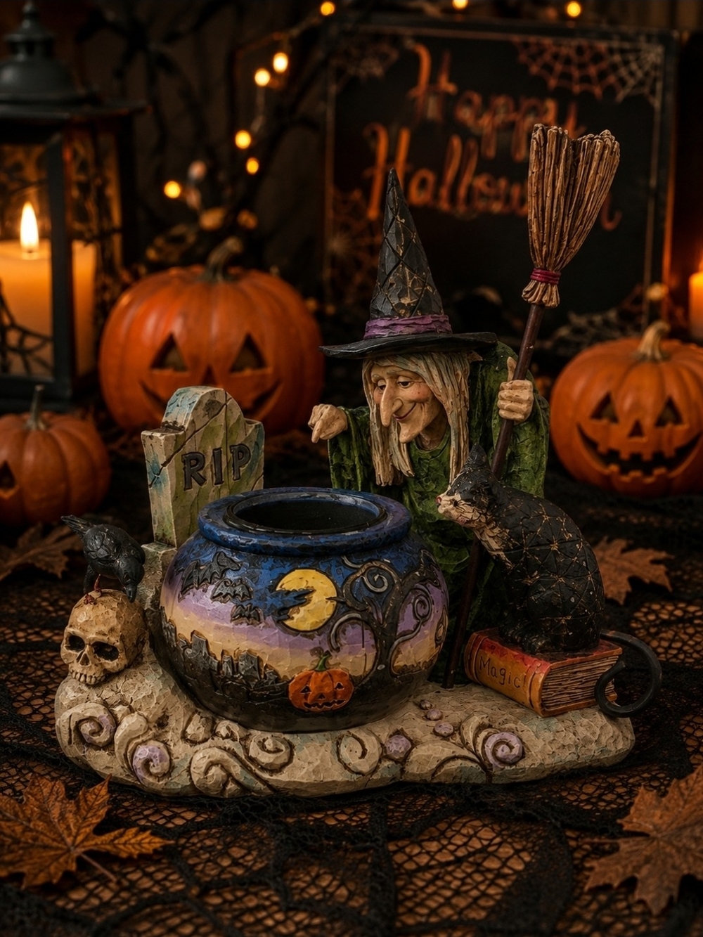 2006 Jim Shore Witch Cauldron Halloween Votive Holder/Statue